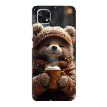 Печатный чехол «Зверята с кофе» для Samsung Galaxy A22 5G – Мишка с кофе