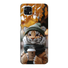 Печатный чехол «Зверята с кофе» для Samsung Galaxy A22 5G – Тигр с кофе