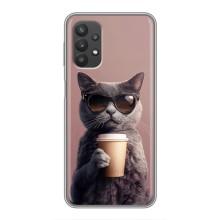 Чехол с принтом стильные животные для Самсунг А32 (5G) (Кот с кофе)