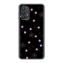 Чехол с розовым рисунком для Samsung Galaxy A32 (5G) (Розовые цветы на черном)