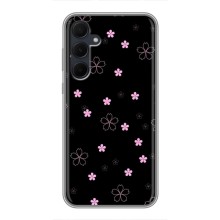 Чехол с розовым рисунком для Samsung Galaxy A35 (5G) (Розовые цветы на черном)