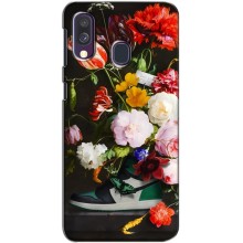 Брендновые Чехлы для Samsung Galaxy A40 2019 (A405F) - (PREMIUMPrint) (Nike цветы)