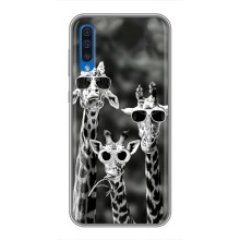 Силиконовый чехол с КАРТИНКАМИ лето для Samsung Galaxy A50 2019 (A505F) (AlphaPrint) (Жирафы в очках)