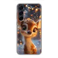 Яркий чехол для Samsung Galaxy A55 с Зимними Оленятами – Оленёнок среди гирлянд