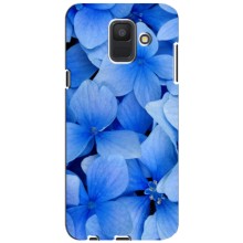 Силиконовый бампер с принтом (цветочки) на Самсунг А6 (2018) (Синие цветы)