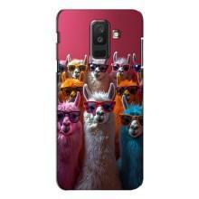 Чехол с принтом стильные животные для Самсунг А6 Плюс 2018, А605 – Ламы в очках