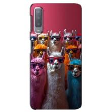 Чехол с принтом стильные животные для Самсунг А7-2018, А750 – Ламы в очках