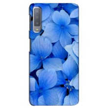 Силиконовый бампер с принтом (цветочки) на Самсунг А7 (2018) (Синие цветы)