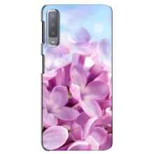Силиконовый бампер с принтом (цветочки) на Самсунг А7 (2018) (Сиреневые цветы)