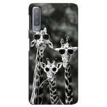 Силиконовый чехол с КАРТИНКАМИ лето для Samsung Galaxy A7-2018, A750 (AlphaPrint) (Жирафы в очках)