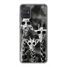 Силиконовый чехол с КАРТИНКАМИ лето для Samsung Galaxy A71 (A715) (AlphaPrint) (Жирафы в очках)