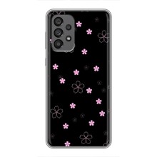 Чехол с розовым рисунком для Samsung Galaxy A73 (5G) (Розовые цветы на черном)