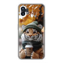 Печатный чехол «Зверята с кофе» для Samsung Galaxy F07 – Тигр с кофе