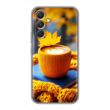 Чехол с уникальным дизайном «Осень с кофе» для Samsung Galaxy F17 – Кофе с жёлтым