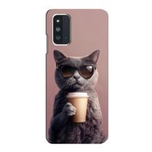 Чехол с принтом стильные животные для Самсунг Ф52 (Кот с кофе)