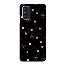 Чехол с розовым рисунком для Samsung Galaxy F52 5G (E526) (Розовые цветы на черном)