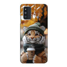 Печатный чехол «Зверята с кофе» для Samsung Galaxy F52 5G (E526) – Тигр с кофе