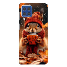 Печатный чехол «Зверята с кофе» для Samsung Galaxy F62 – Белка с кофе