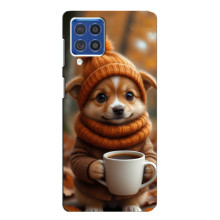 Печатный чехол «Зверята с кофе» для Samsung Galaxy F62 – Песик с кофе