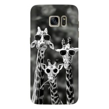 Силиконовый чехол с КАРТИНКАМИ лето для Samsung Galaxy S7 Еdge / G935 (AlphaPrint) (Жирафы в очках)