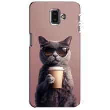 Чехол с принтом стильные животные для Самсунг J6 Плюс, J6+ 2018 (J610) (Кот с кофе)