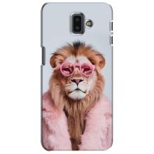 Чехол с принтом стильные животные для Самсунг J6 Плюс, J6+ 2018 (J610) (Лев в очках)