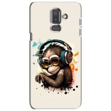 Чехол с Обезьянами Samsung Galaxy J8-2018, J810 - (AlphaPrint) (Макака в наушниках)