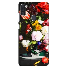 Брендновые Чехлы для Samsung Galaxy M11 - (PREMIUMPrint) (Nike цветы)