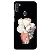 Чехлы (ART) Цветы на Samsung Galaxy M11 (VPrint) (Белые цветы)