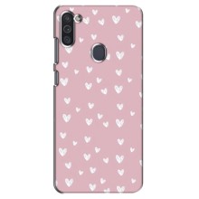 Чехол с розовым рисунком для Samsung Galaxy M11 (Сердечки на розовом)