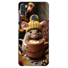 Друкований чохол 'Звірята з кавою' для Samsung Galaxy M11 – Мишка з кавою