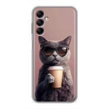 Чехол с принтом стильные животные для Самсунг М14 (Кот с кофе)