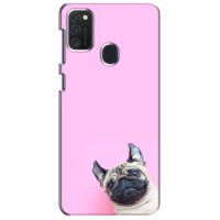 Бампер для Samsung Galaxy M21 с картинкой "Песики" (Собака на розовом)