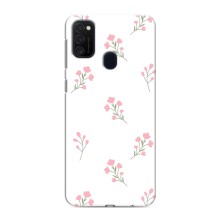 Чехол с розовым рисунком для Samsung Galaxy M21 (Розовые цветы)