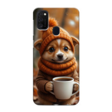 Печатный чехол «Зверята с кофе» для Samsung Galaxy M21 – Песик с кофе