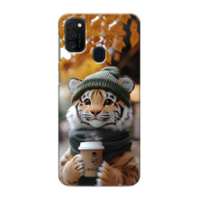 Печатный чехол «Зверята с кофе» для Samsung Galaxy M21 – Тигр с кофе