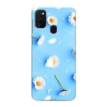 Чохол з Квітами для Samsung Galaxy M21s (ромашки на блакитному)