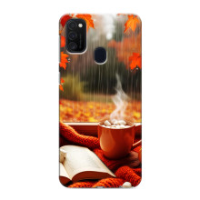 Чехол с уникальным дизайном «Осень с кофе» для Samsung Galaxy M21s – Кофе и дождь