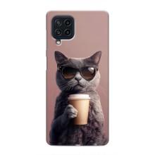 Чехол с принтом стильные животные для Самсунг М22 (Кот с кофе)