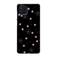 Чехол с розовым рисунком для Samsung Galaxy M22 (Розовые цветы на черном)