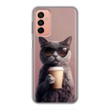 Чехол с принтом стильные животные для Самсунг М23 (5G) (Кот с кофе)