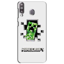 Чехол Майнкрафт на Samsung Galaxy M30 (M305) (AlphaPrint) Minecraft (крипер Майнкрафт)