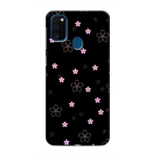 Чехол с розовым рисунком для Samsung Galaxy M31 (Розовые цветы на черном)
