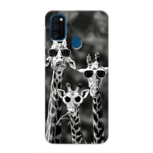 Силиконовый чехол с КАРТИНКАМИ лето для Samsung Galaxy M31 (AlphaPrint) (Жирафы в очках)