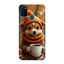 Печатный чехол «Зверята с кофе» для Samsung Galaxy M31 – Песик с кофе