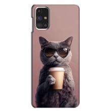 Чехол с принтом стильные животные для Самсунг М31с (Кот с кофе)