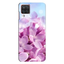 Силиконовый бампер с принтом (цветочки) на Самсунг Галакси М32 (Сиреневые цветы)