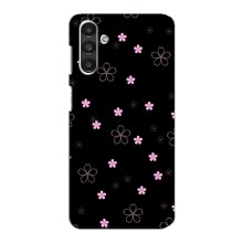 Чехол с розовым рисунком для Samsung Galaxy M34 (5G) (Розовые цветы на черном)