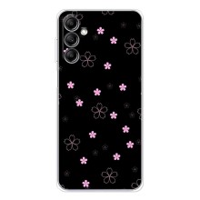 Чехол с розовым рисунком для Samsung Galaxy M36 (Розовые цветы на черном)