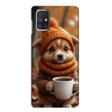 Печатный чехол «Зверята с кофе» для Samsung Galaxy M51 – Песик с кофе